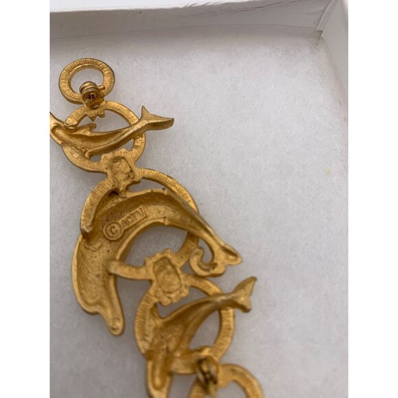 Vintage Gold Tone Dolphin Brooch Pin ACTV Hoops Aquatic Splash - Picture 3 of 6